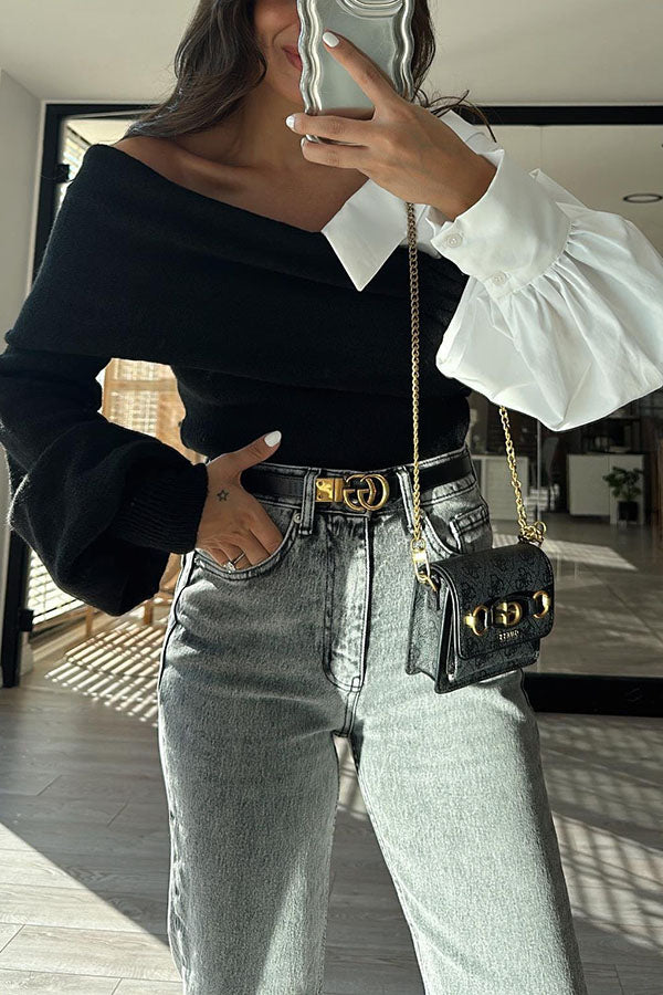 Patchwork Contrasting Long-sleeved V-neck Casual Sweater