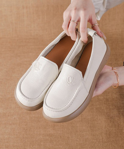 Brown Comfy Cowhide Leather Platform Flat Feet Shoes