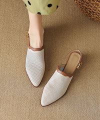 Style Apricot Sandals Chunky Sheepskin Hollow Out Pointed Toe