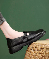 Splicing Comfortable Flats Black Cowhide Leather