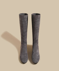 Black Suede Hollow Out Splicing Fashion Boots