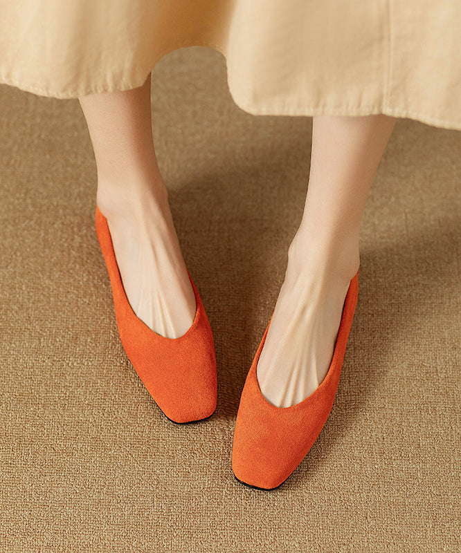 Orange Flat Feet Shoes Suede Comfortable Splicing