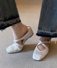 White Wedge Sheepskin Elegant Splicing Slide Sandals