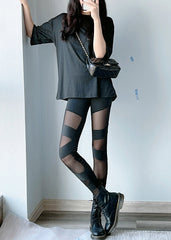 Modern Black Patchwork Tulle Flatering Pants Fall