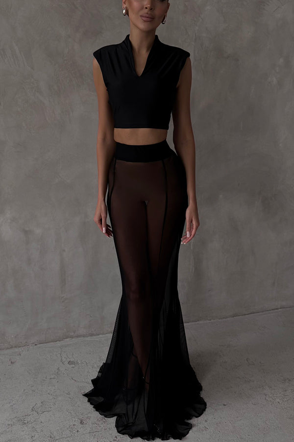 French chiffon fish tail eternal mesh high waisted elastic fish tail long skirt