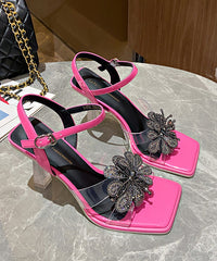 Stylish Rose Zircon Splicing High Heel Sandals Peep Toe