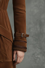 Suede Lapel Button Casual Pocket Long Trench Coat