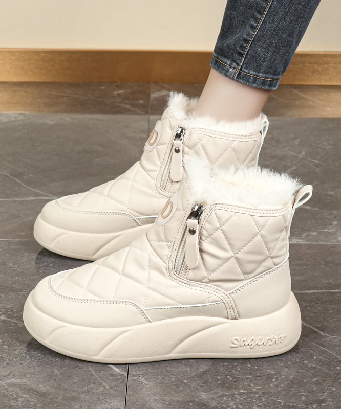 Casual Splicing Platform Boots Khaki Fuzzy Wool Lined