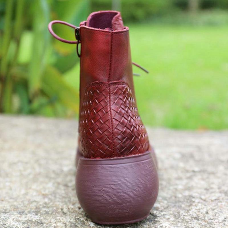 Leather Ethnic Wedge Heel Boots