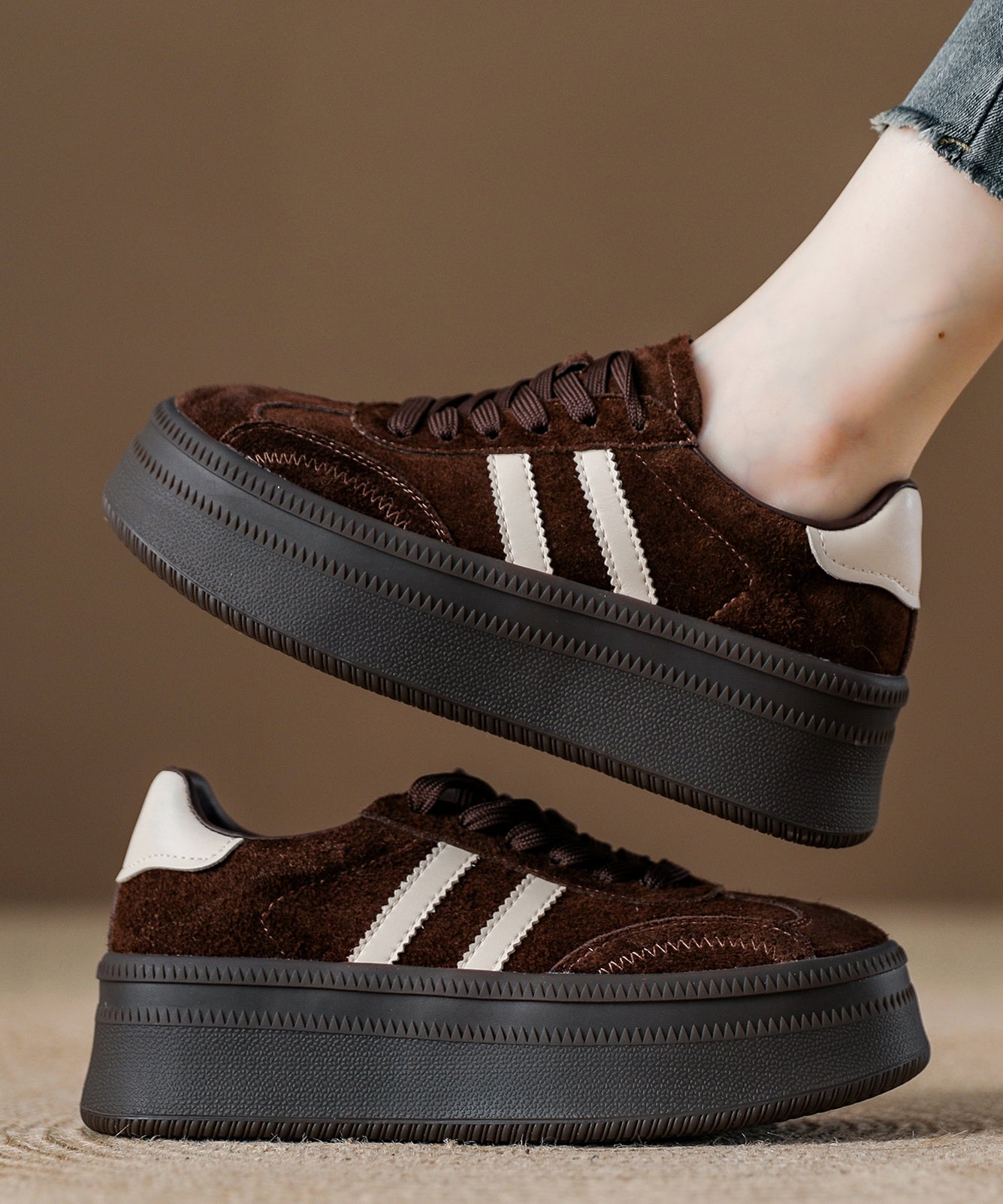 Red Suede Lace Up Splicing Platform Flats