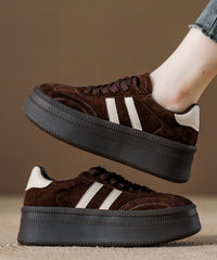 Red Suede Lace Up Splicing Platform Flats