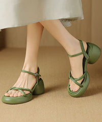 New Green Chunky Heel Sandals Peep Toe