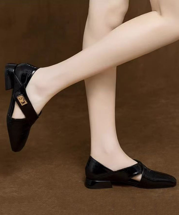 Wine Red Cowhide Leather Splicing Sandals Hollow Out