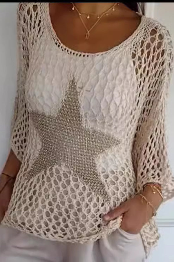Five-star Round Neck Loose Knitted Cover-up Top