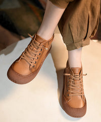 Brown Boots Cowhide Leather Vintage Splicing Cross Strap