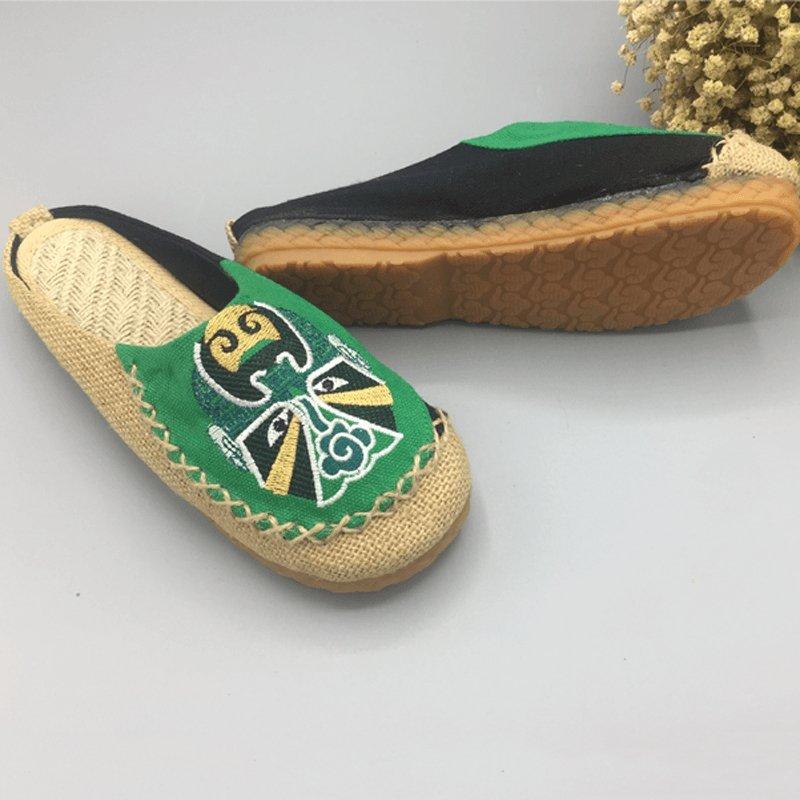 Peking Opera Facial Embroidered Casual Flats Home Slippers