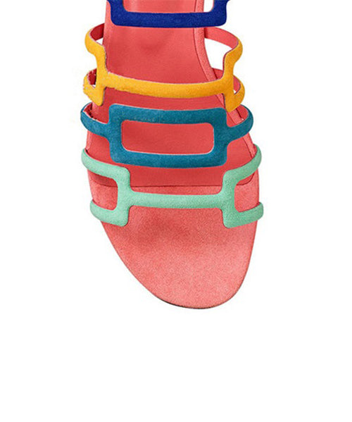 Multicolor Suede Splicing Stylish Slide Sandals Peep Toe