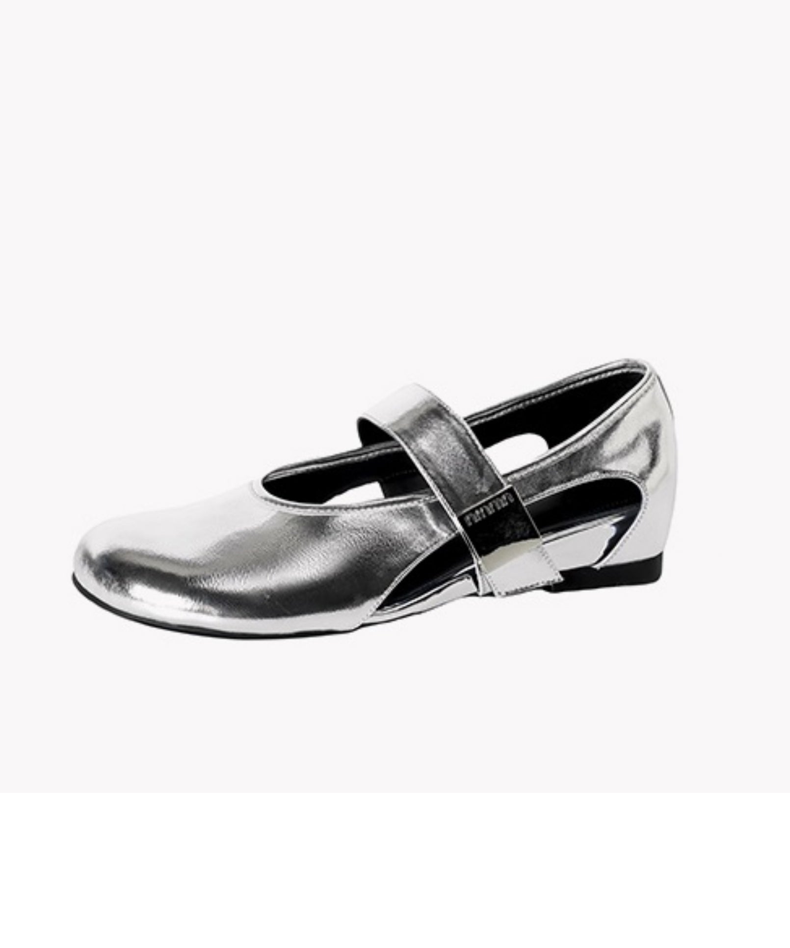 Silver Wedge Shoes Cowhide Leather Retro Splicing Buckle Strap