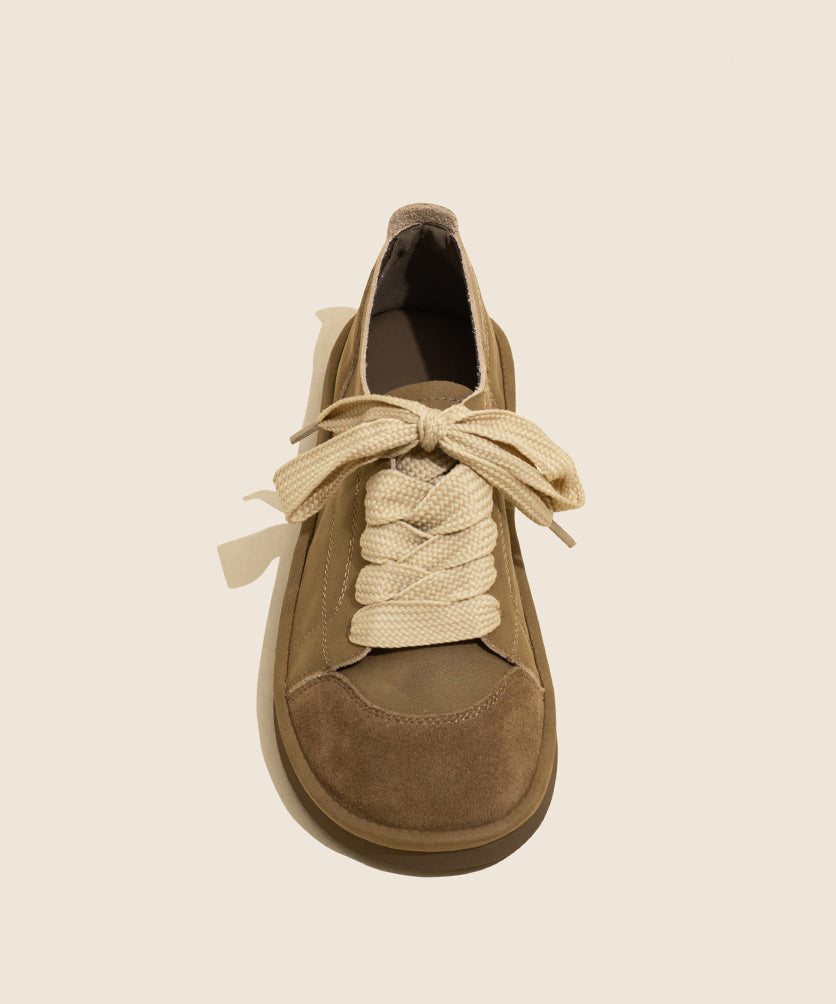 Comfortable Camel Lace Up Flats Shoes