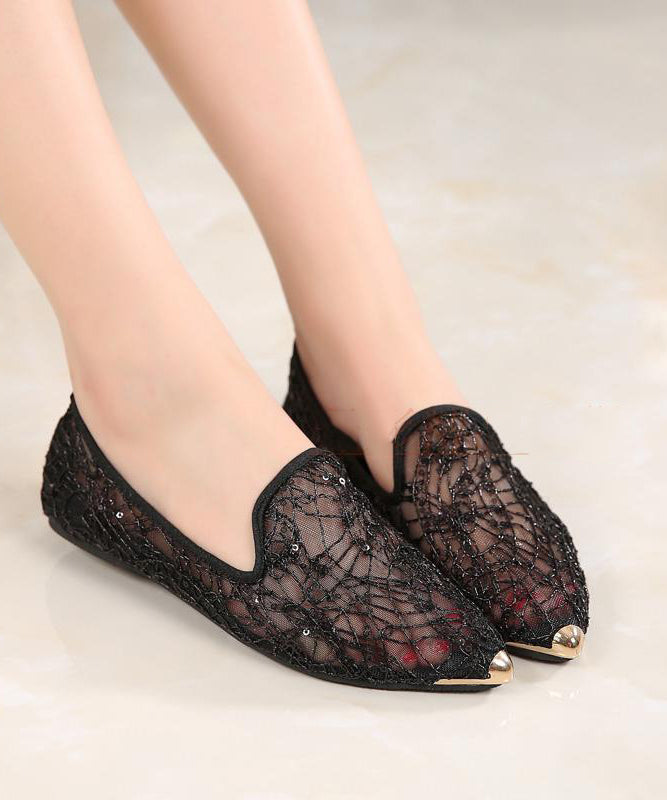 Blue Breathable Hollow out Flat Shoes Pointed Toe