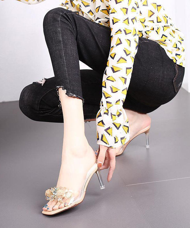 Casual Peep Toe Stiletto Apricot Bow Clear High Heel Slippers