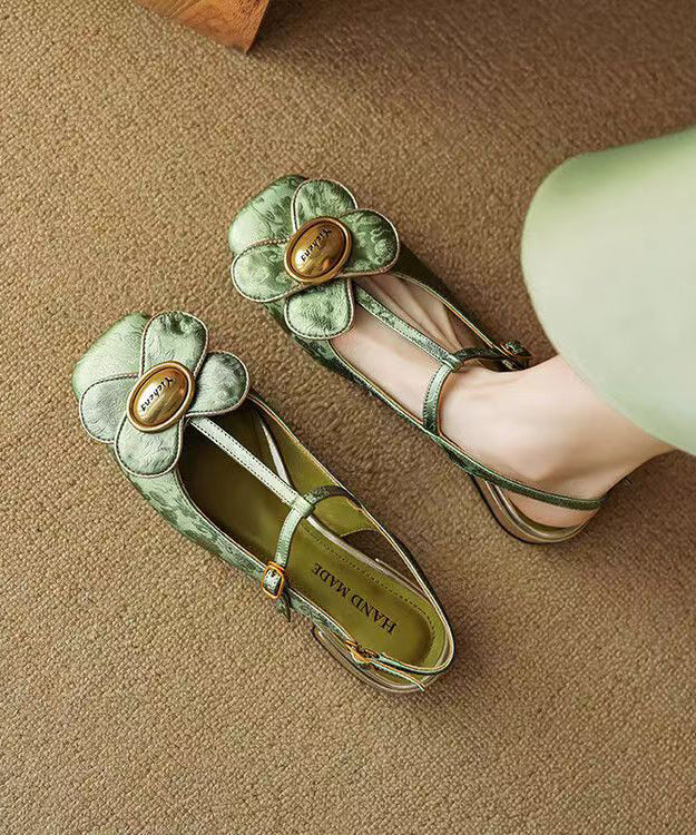New Green Flower Buckle Strap Flat Shoes