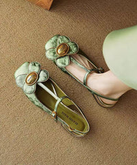 New Green Flower Buckle Strap Flat Shoes