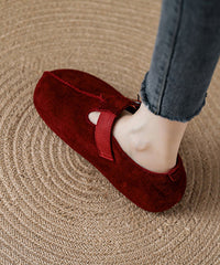 Splicing Platform Flat Shoes Red Suede Fuzzy Wool Lined