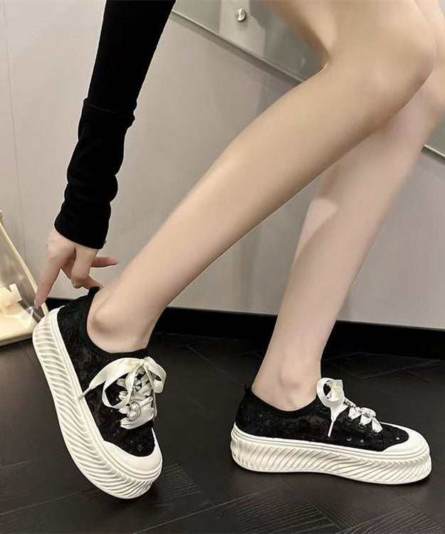 Comfy Beige Breathable Mesh Flat Feet Shoes Splicing Lace Up