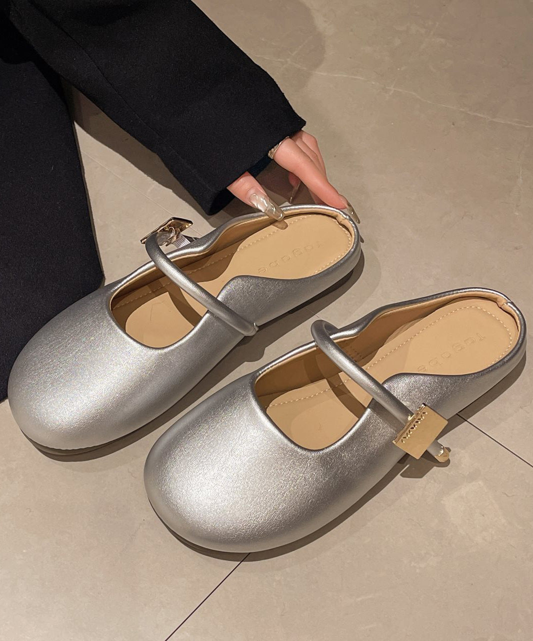 Casual Comfy Splicing Beige Faux Leather Slide Sandals