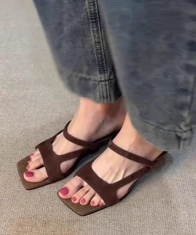 Elegant Splicing High Heel Slide Sandals Brown Suede