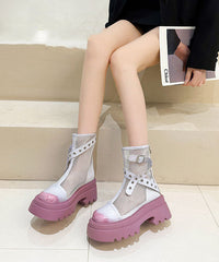 Stylish Splicing Platform Boots Pink Breathable Mesh