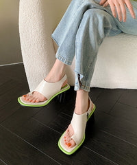 Black Chunky Heel Cowhide Leather Toe Covering Sandals