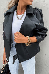 Leather Lapel Pocket British Style Cropped Jacket