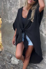 Solid Color Loose Knotted Casual Kimono