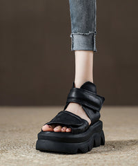 Vintage Brown Buckle Strap Splicing Platform Sandals Peep Toe