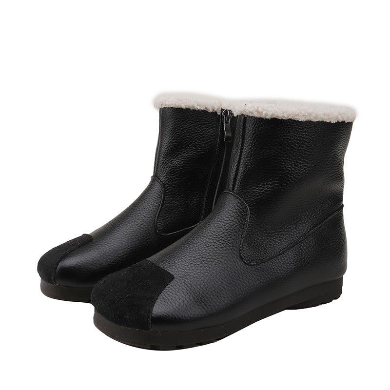 Vintage Zipper Splicing Leather Boots