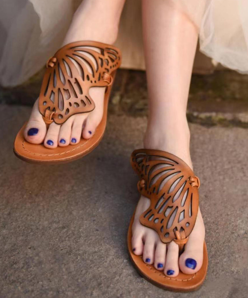 French Flip Flops With Flat Bottoms Hollowed Out Butterfly Slippers