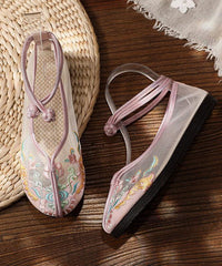 Beige Tulle Embroideried Oriental Flat Shoes