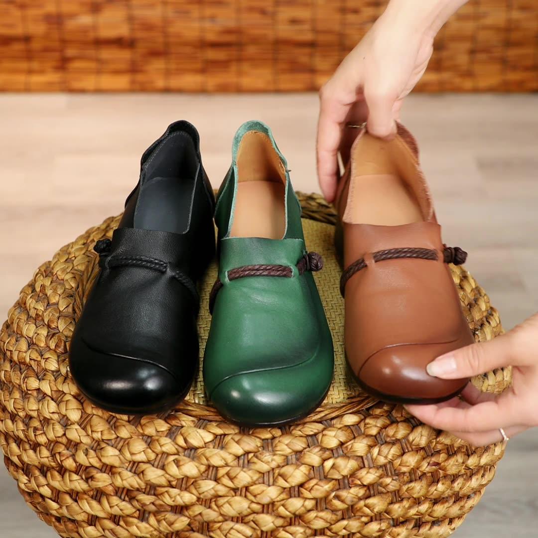 Plus Size Spring Summer Retro Leather Wedge Casual Shoes