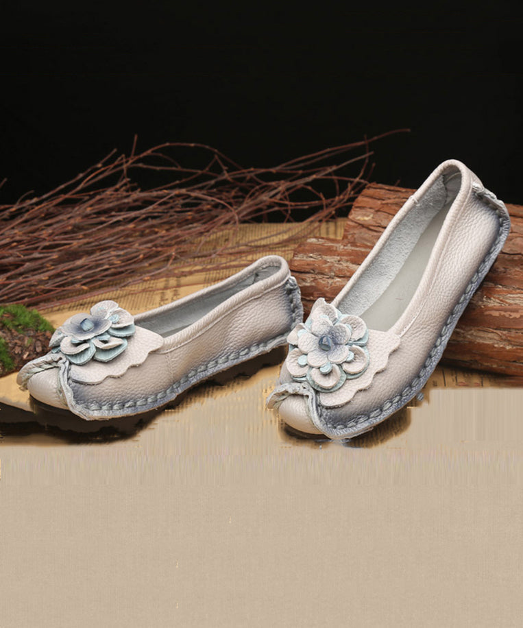 Light Grey Flower Splicing Flat Shoes