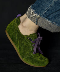Green Suede Splicing Casual Flats Lace Up