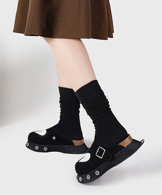 Black Love Splicing Rivet Slide Sandals