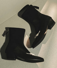 Boutique Brown Suede Nail Bead Splicing Boots