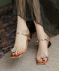 Golden High Heel Flip Flops Chunky Buckle Strap Sandals