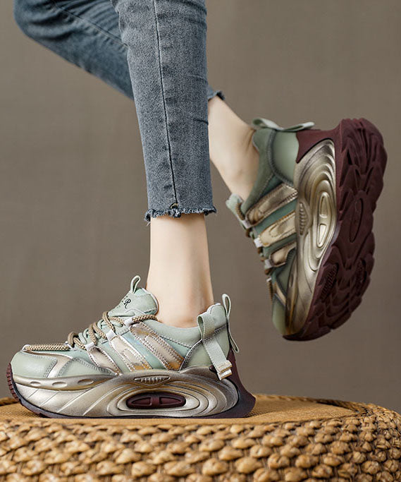 Gold Flat Shoes For Platform Genuine Leather Splicing Cross Strap