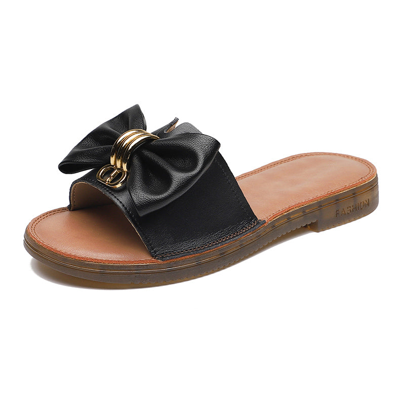 Summer Retro Leather Bowknot Slippers