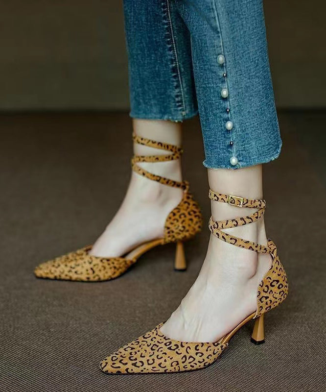 Sexy Leopard Lace Up High Heel Suede Sandals