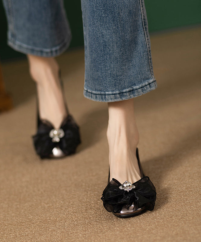 French Bow Splicing Faux Leather Flat Shoes