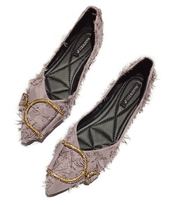 Zircon Splicing Pointed Toe Flat Shoes Purple Cotton Fabric
